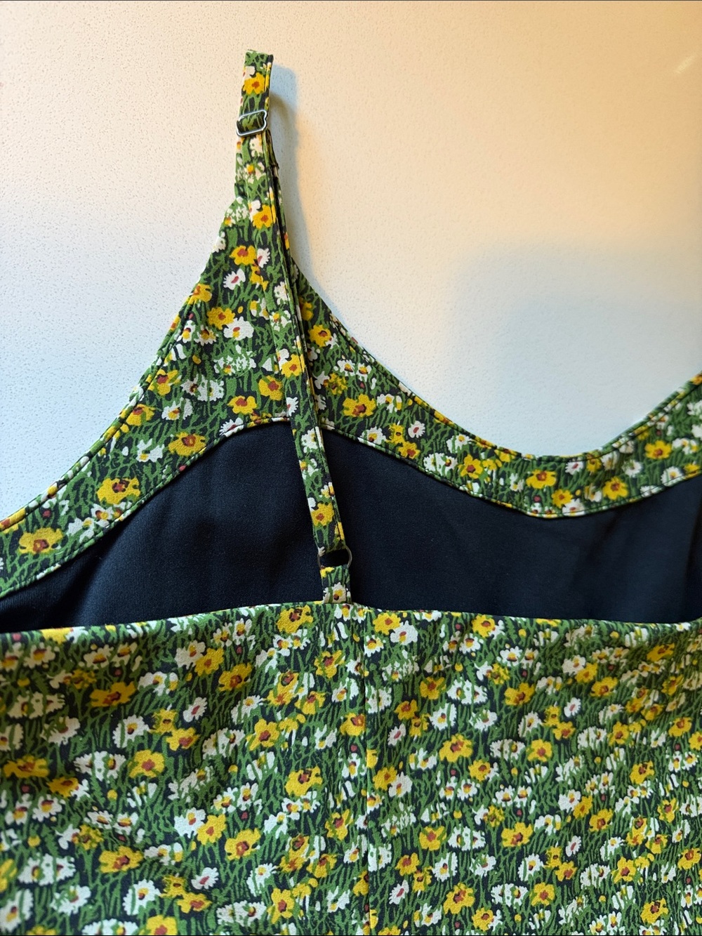 Green Floral Dress with Built-In Black Shorts - Picture 3 of 4